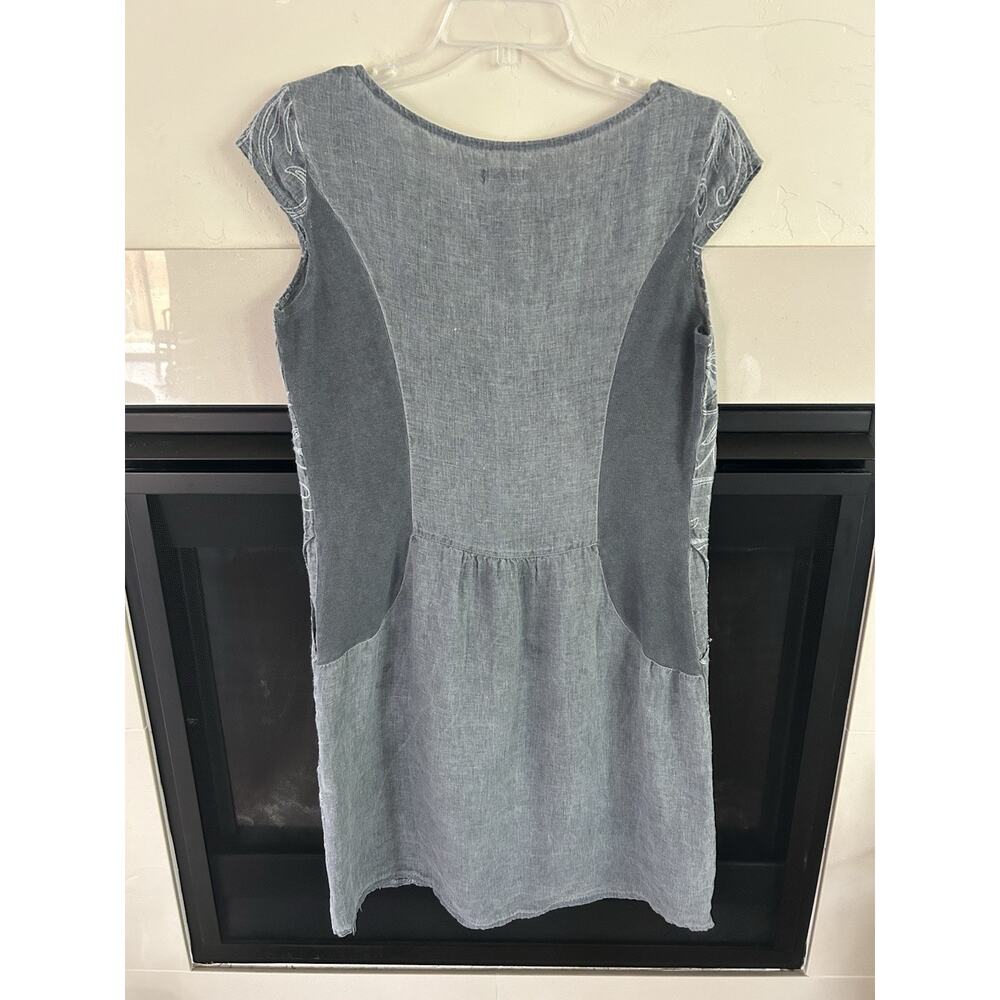 Lina Tomei 100% Linen Embroidered Shift Dress Women’s M Gray Made Italy - Picture 11 of 12